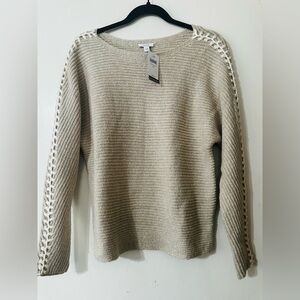 Women's J. Jill Beige Hand Embroidered Stitched Boat Neck Sweater